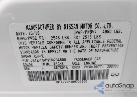 2017 Infiniti Q50 3.0T Premium from USA, damaged, VIN JN1EV7AP2HM734500